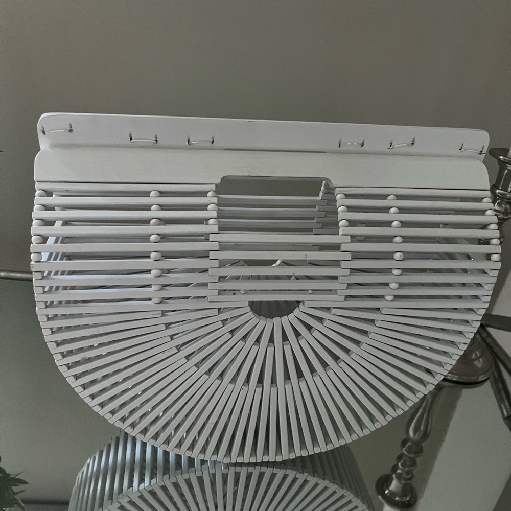 Cult Gaia White Bamboo Half-Moon Handbag